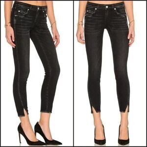 AMO Denim Twist Raven Ink Jeans Black Contemporary Casual Split Hem 25